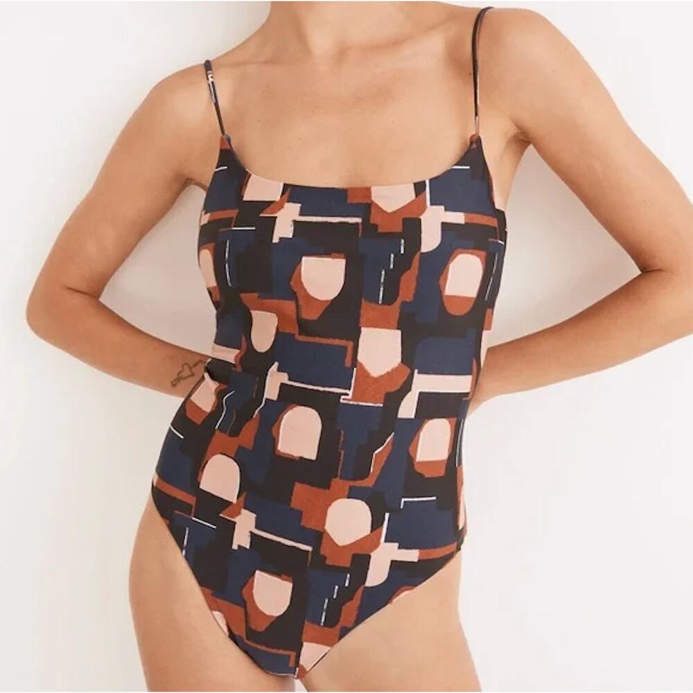 Madewell One Piece Swimsuit XS Second Wave Color Collage Abstract Bodysuit Navy